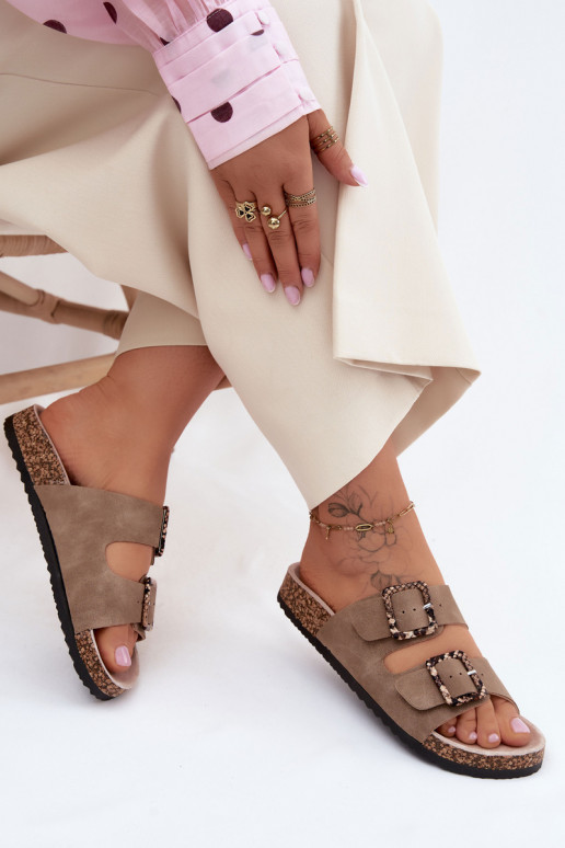 Pantofole da donna Su suola in sughero con fibbie modelli di serpenti beige Melia