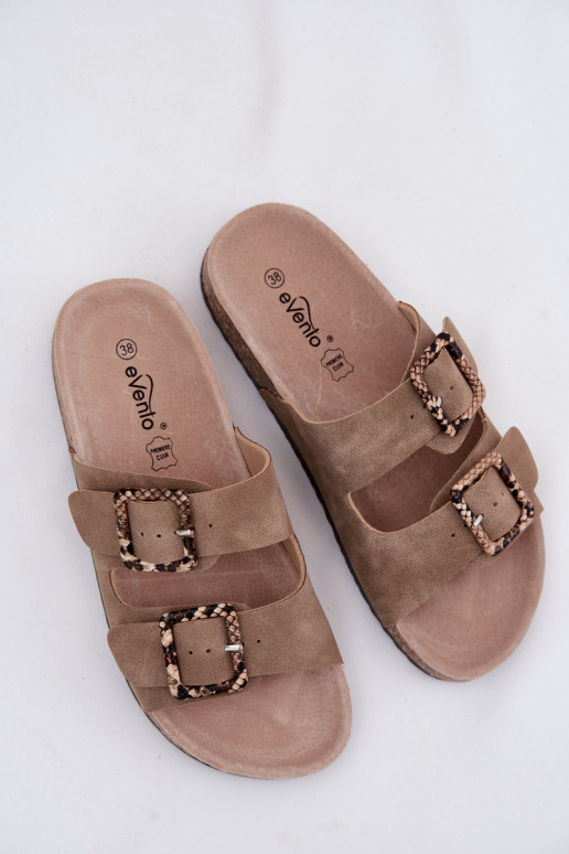 Pantofole da donna Su suola in sughero con fibbie modelli di serpenti beige Melia