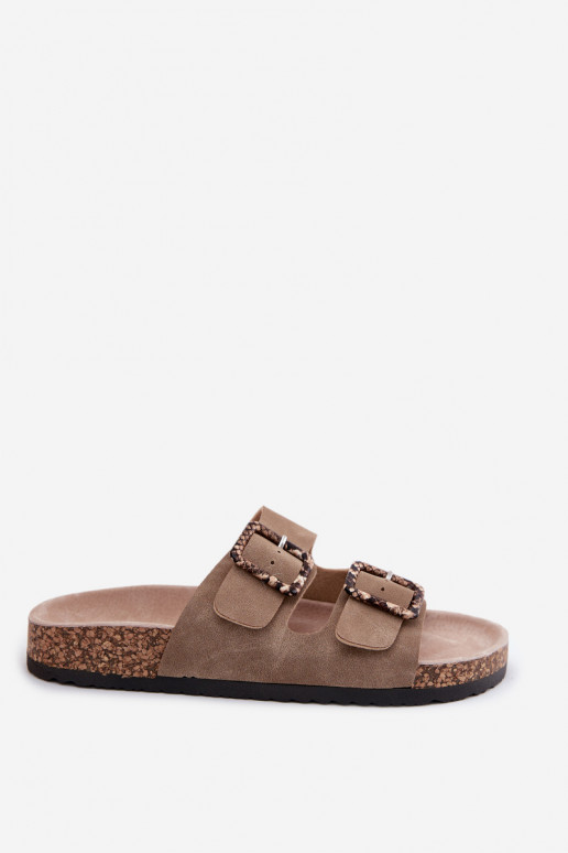 Pantofole da donna Su suola in sughero con fibbie modelli di serpenti beige Melia