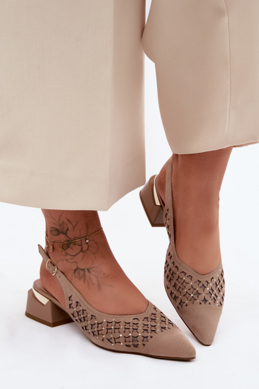 Pelle Sandali da donna in camoscio con elementi traforati con rete Klocke D&A CR61-3004 beige