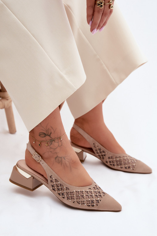 Pelle Sandali da donna in camoscio con elementi traforati con rete Klocke D&A CR61-3004 beige