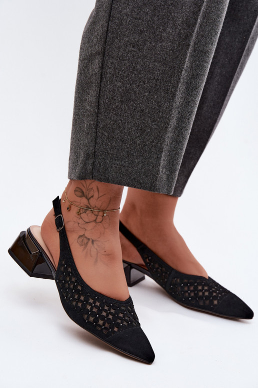 Pelle Sandali da donna in camoscio con elementi traforati con rete Klocke D&A CR61-3004 colore nero