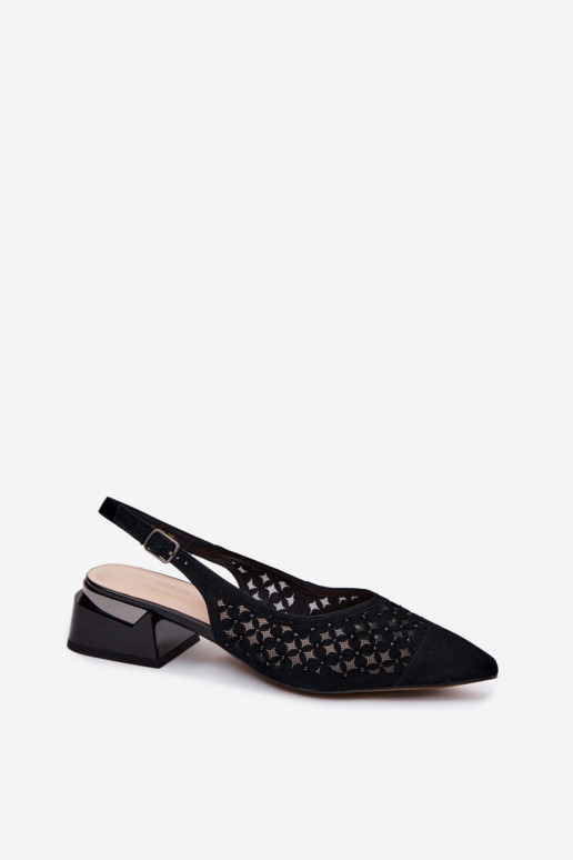 Sandali in suede neri con elementi traforati e rete Klocke D&A