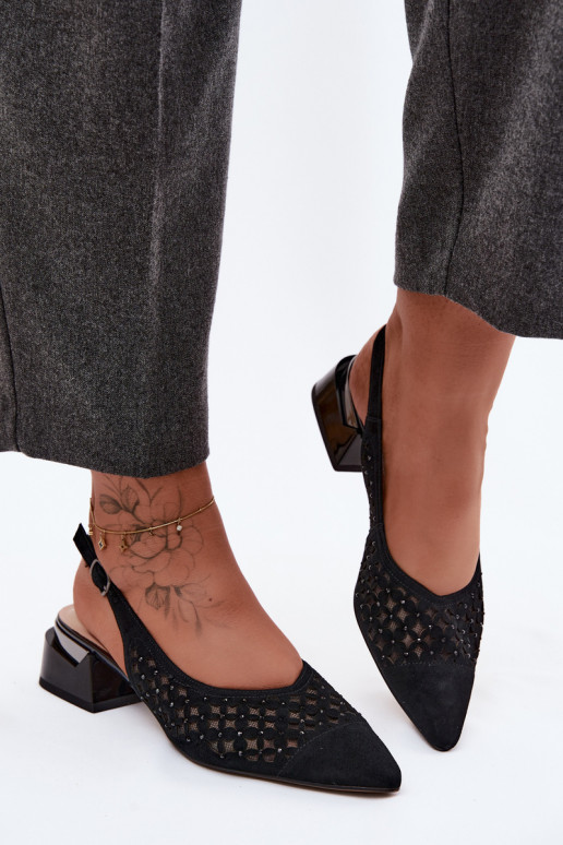 Sandali in suede neri con elementi traforati e rete Klocke D&A