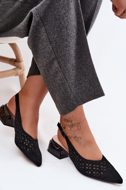 Sandali in suede neri con elementi traforati e rete Klocke D&A
