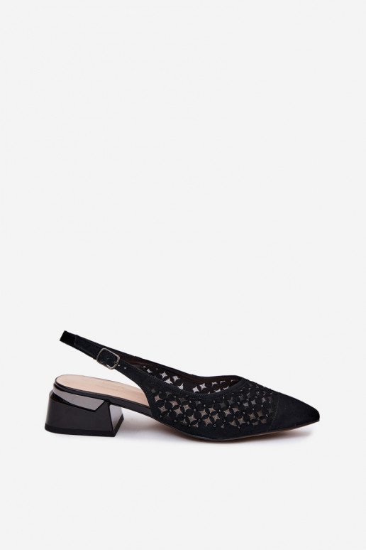Sandali in suede neri con elementi traforati e rete Klocke D&A