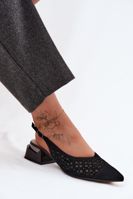 Sandali in suede neri con elementi traforati e rete Klocke D&A