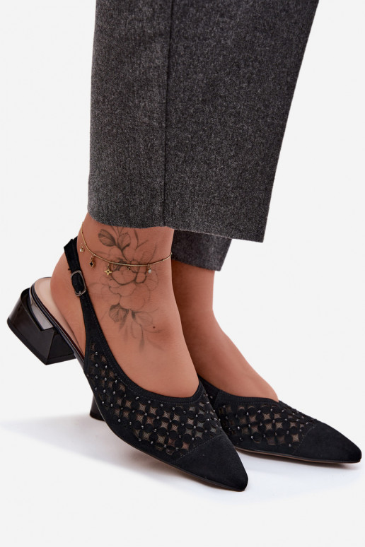 Sandali in suede neri con elementi traforati e rete Klocke D&A
