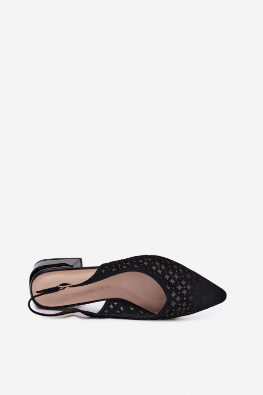Sandali in suede neri con elementi traforati e rete Klocke D&A