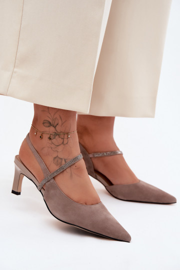 Pelle Eleganti tacchi alti in camoscio Ze Zdobionym Strisceem D&A CR61-3048 beige 2