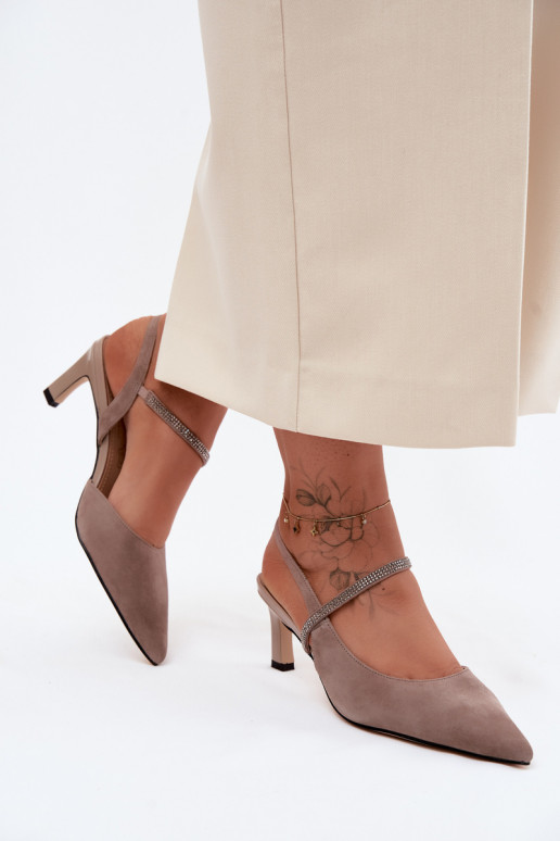 Pelle Eleganti tacchi alti in camoscio Ze Zdobionym Strisceem D&A CR61-3048 beige