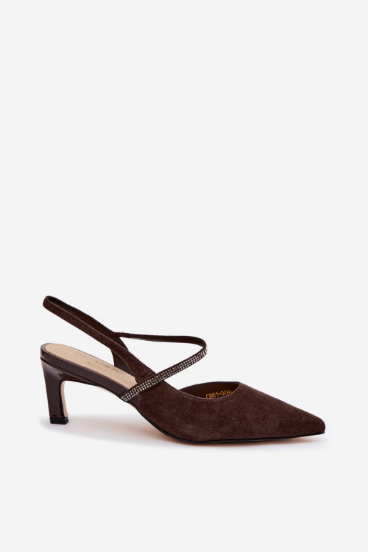 Décolleté in suede color cioccolato eleganti con cinturini decorativi D&A
