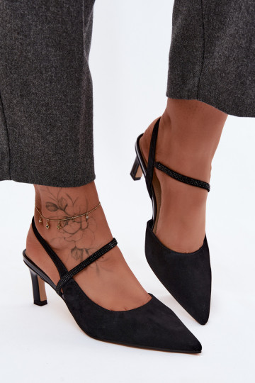 Décolleté in suede neri eleganti con cinturini decorativi D&A 2