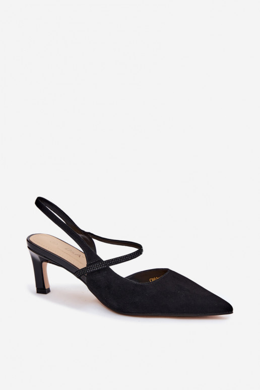 Décolleté in suede neri eleganti con cinturini decorativi D&A