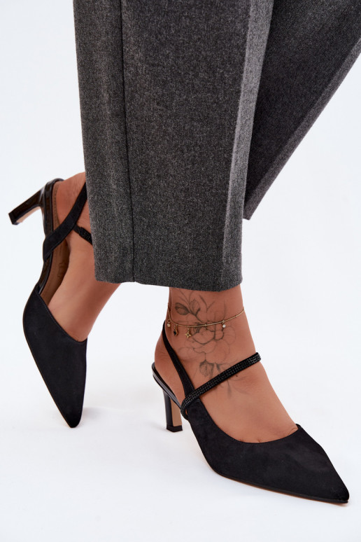 Pelle Eleganti tacchi alti in camoscio Ze Zdobionym Strisceem D&A CR61-3048 colore nero