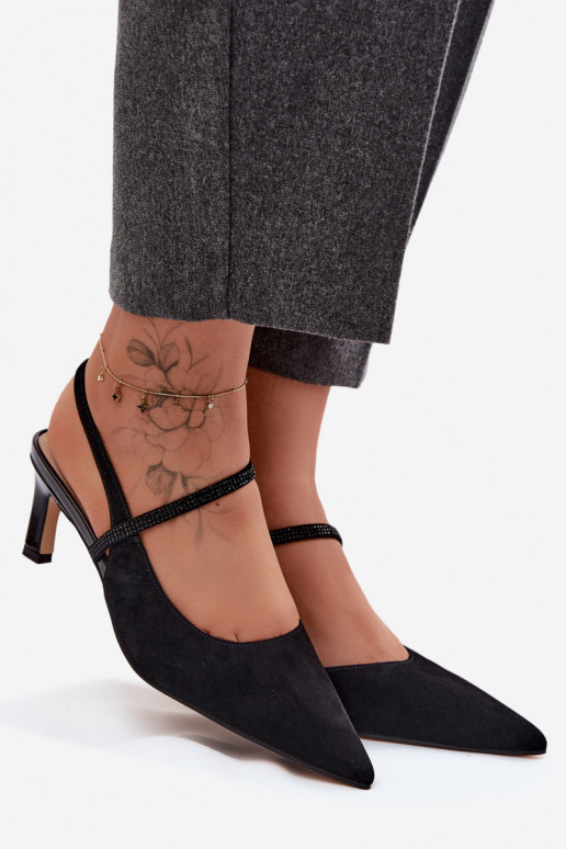 Pelle Eleganti tacchi alti in camoscio Ze Zdobionym Strisceem D&A CR61-3048 colore nero