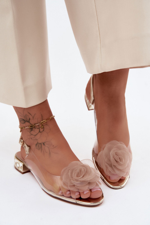 Sandali trasparenti da donna con rosa D&A MR61-9003 oro
