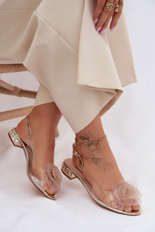 Sandali trasparenti da donna con rosa D&A MR61-9003 oro