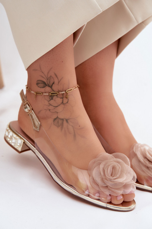 Sandali trasparenti da donna con rosa D&A MR61-9003 oro
