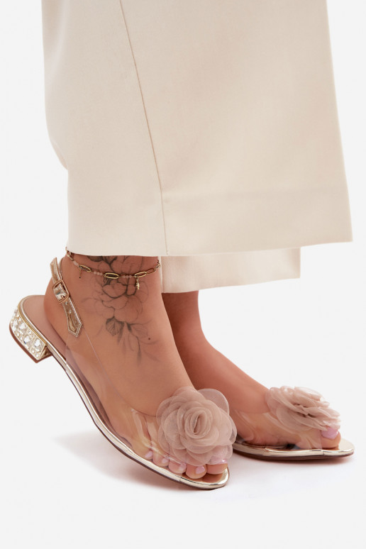 Sandali trasparenti da donna con rosa D&A MR61-9003 oro