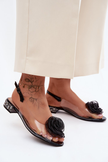 Sandali trasparenti da donna con rosa D&A MR61-9003 nero 2