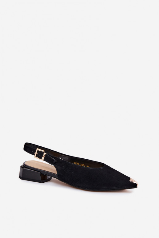Sandali in suede da donna con tacco basso D&A CR61-3050 nero