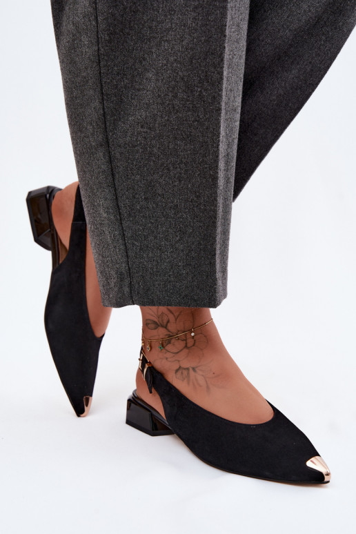 Sandali in suede da donna con tacco basso D&A CR61-3050 nero