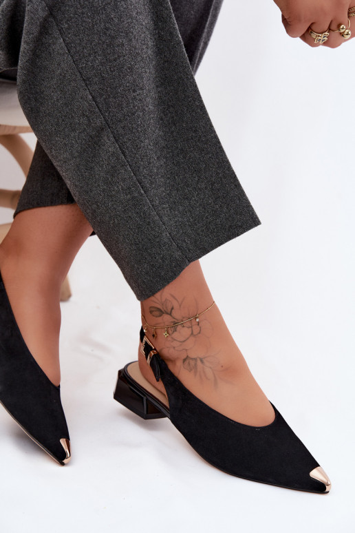Sandali in suede da donna con tacco basso D&A CR61-3050 nero
