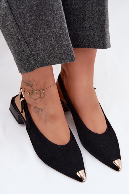 Sandali in suede da donna con tacco basso D&A CR61-3050 nero