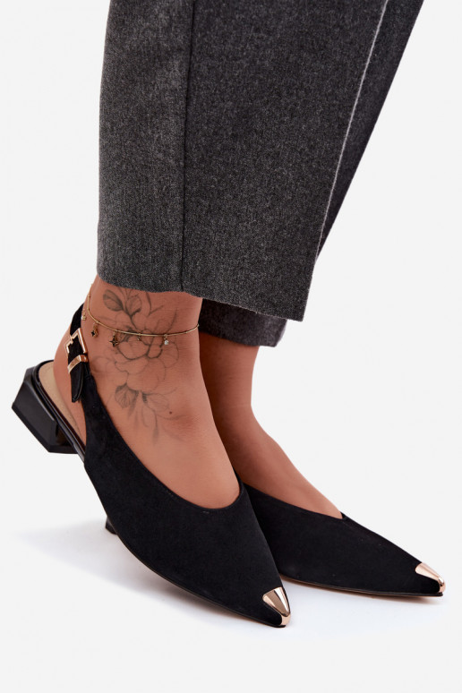 Sandali in suede da donna con tacco basso D&A CR61-3050 nero