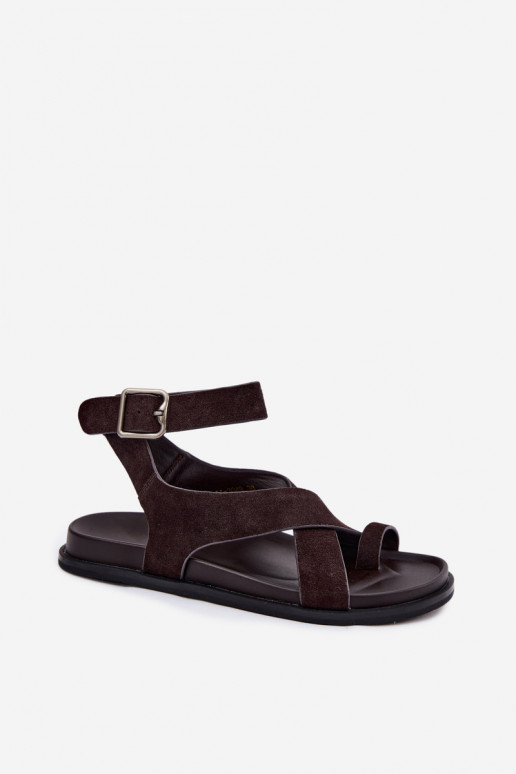 Sandali piatti in suede naturale D&A CR61-3049 cioccolato