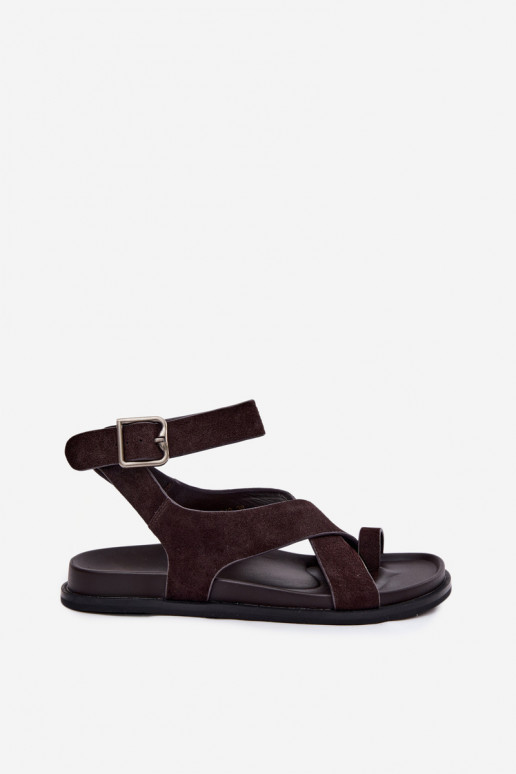 Sandali piatti in suede naturale D&A CR61-3049 cioccolato