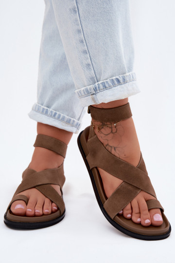 Sandali piatti in suede sintetico color sabbia