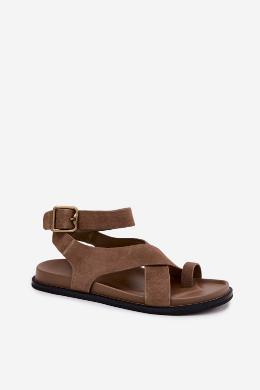 Sandali piatti in suede sintetico color sabbia