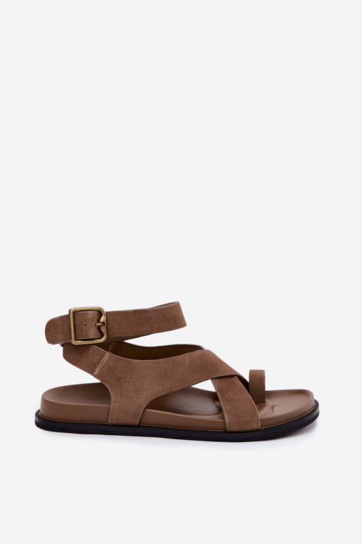 Sandali piatti in suede sintetico color sabbia