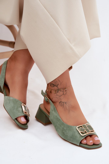 Sandali eleganti con tacco in suede sintetico verde