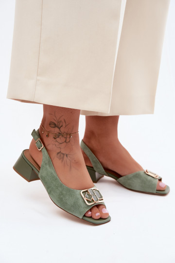 Sandali eleganti con tacco in suede sintetico verde 2