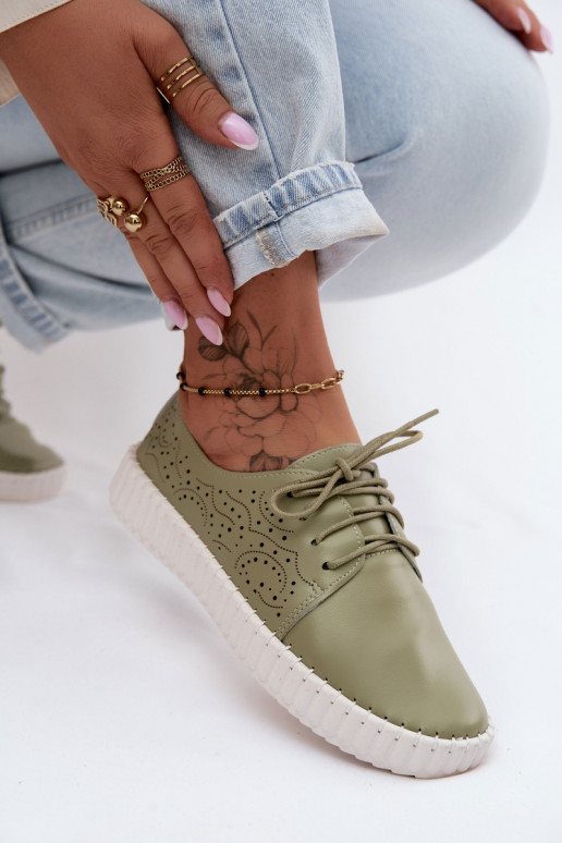 con elementi traforati scarpe Femminile con lacci colore verde Pearla