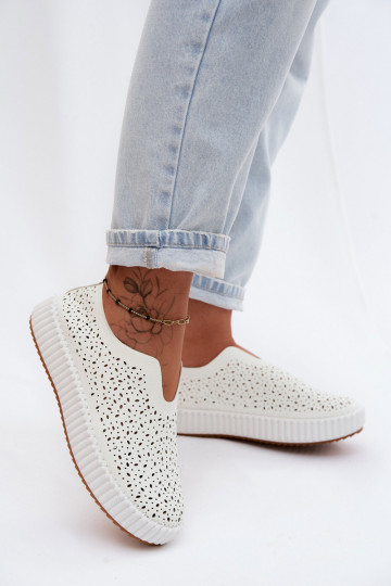 Scarpe slip-on con elementi in pizzo e piattaforma bianche Glamma