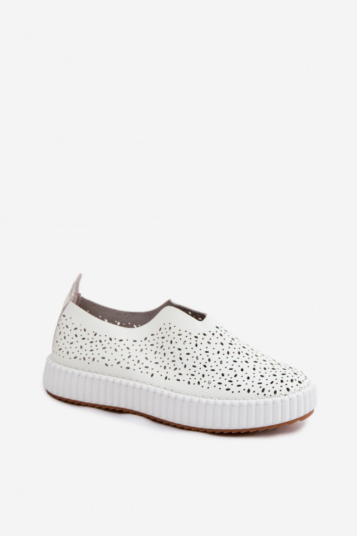 Scarpe slip-on con elementi in pizzo e piattaforma bianche Glamma