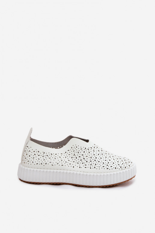 Scarpe slip-on con elementi in pizzo e piattaforma bianche Glamma