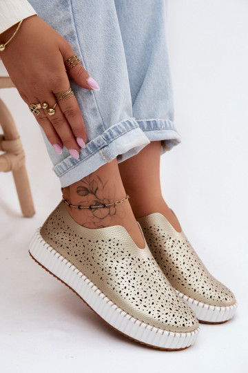 Scarpe slip-on con elementi in pizzo e piattaforma dorate Glamma