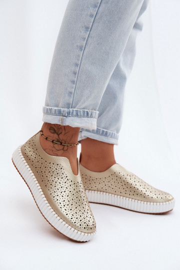 Scarpe slip-on con elementi in pizzo e piattaforma dorate Glamma 2