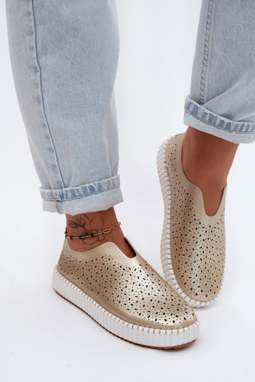 Scarpe slip-on con elementi in pizzo e piattaforma dorate Glamma