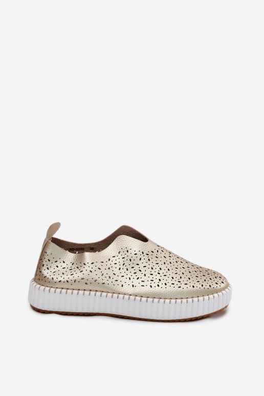 Scarpe slip-on con elementi in pizzo e piattaforma dorate Glamma