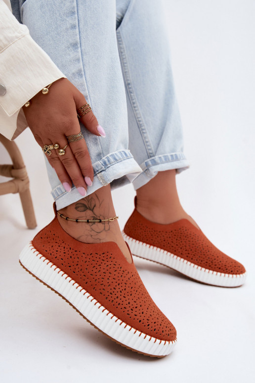 Scarpe slip-on con elementi in pizzo e piattaforma arancioni Glamma