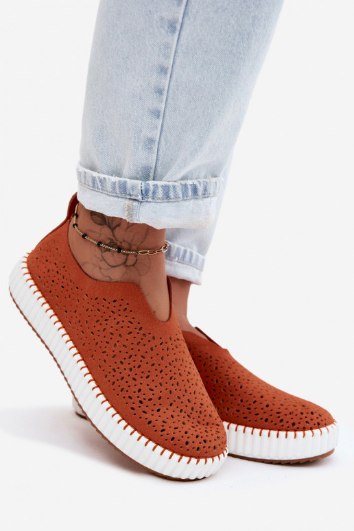 Scarpe slip-on con elementi in pizzo e piattaforma arancioni Glamma