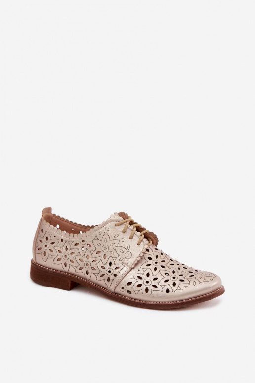 Pelle scarpe Femminile con elementi traforati con tacchi larghi Zazoo 4156 colore dorato