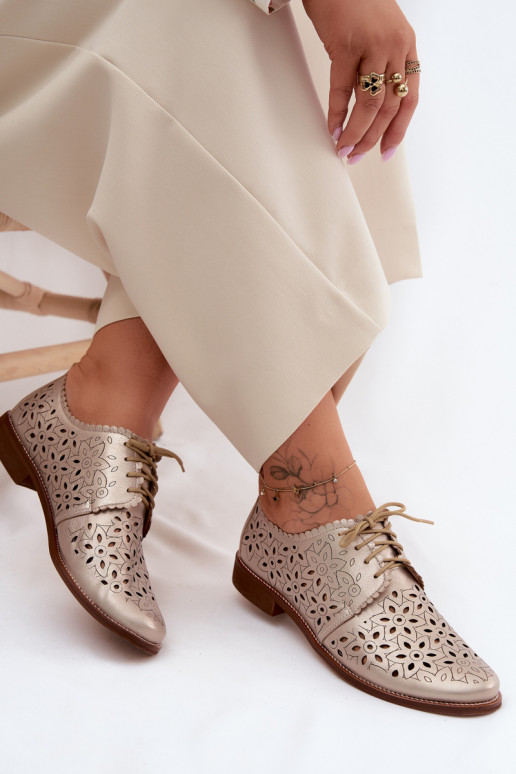 Pelle scarpe Femminile con elementi traforati con tacchi larghi Zazoo 4156 colore dorato
