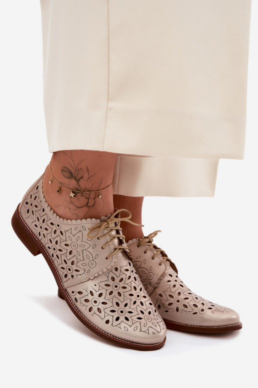 Pelle scarpe Femminile con elementi traforati con tacchi larghi Zazoo 4156 colore dorato